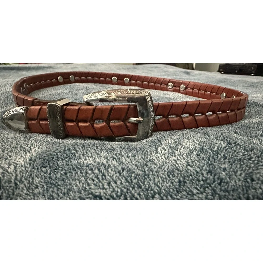 Brighton Belt Braided Brown Leather 5‎ Medallions Plus Buckle Western S VTG